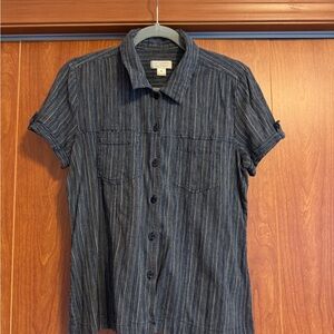 Christopher & Banks Navy Striped Button Down Shirt